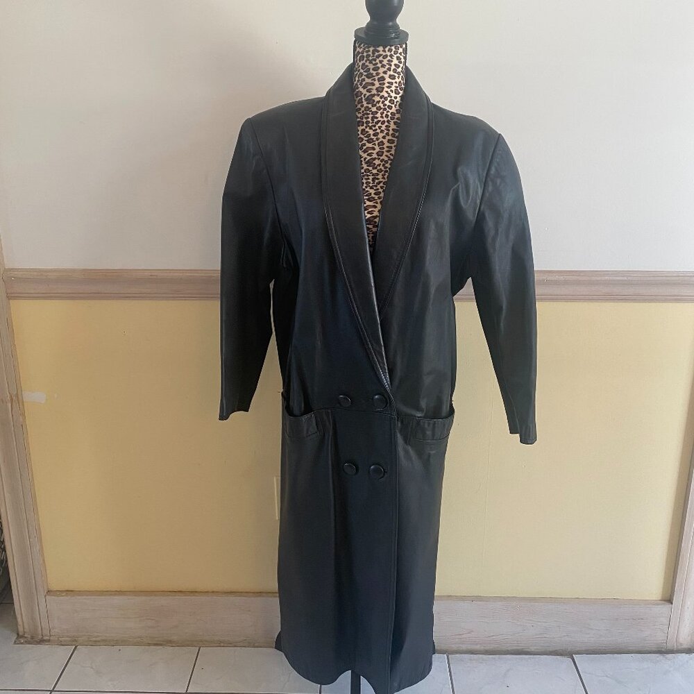 Wilsons Vintage Long Leather Trench‎ Coat Size Medium Y2K
